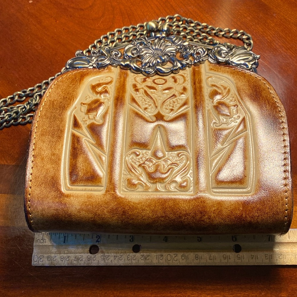 Patricia Nash Rosaria Burnished Tooled Leather Small Frame Bag Purse